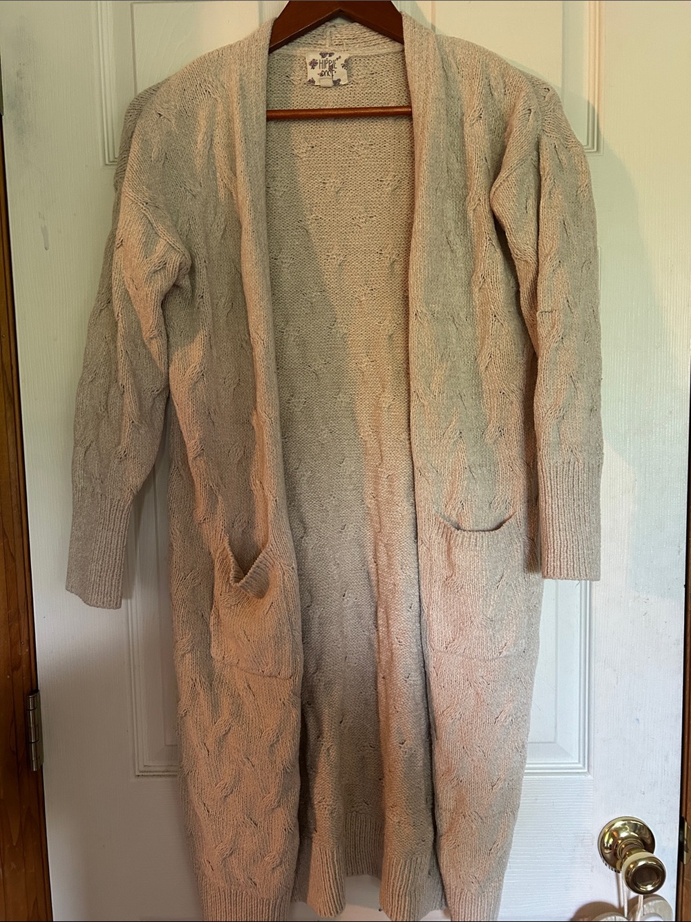 Hippie Rose Long Open-Front Cable Knit Cardigan - Cream